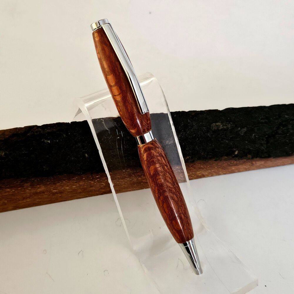 Leopardwood Pen Chrome Trim Artisan Handcrafted Black Ink Refill Included